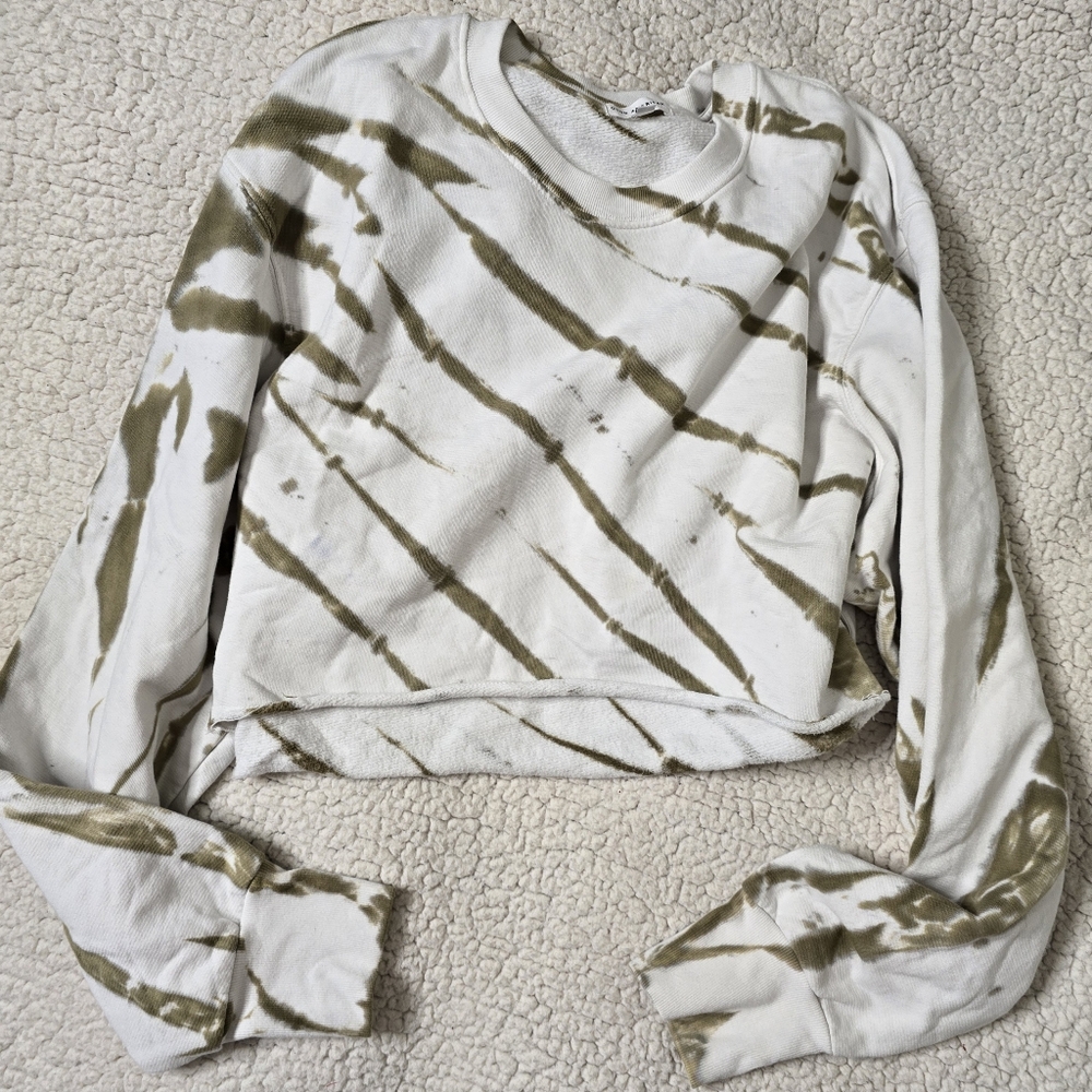 Good American Cotton Cropped Dolman Tie Dye Striped Oversized Sweatshirt Size 4
